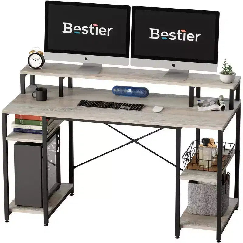 Scrivanie per computer da 55'' con libreria reversibile, scrivania da lavoro in piedi per ufficio domestico/studio/gaming
