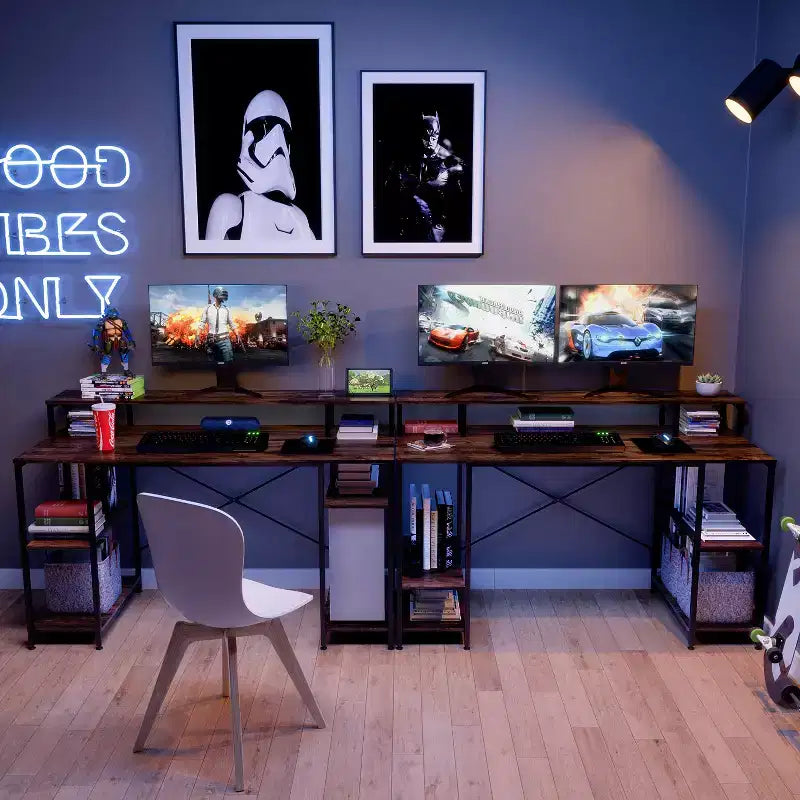 Scrivanie per computer da 55'' con libreria reversibile, scrivania da lavoro in piedi per ufficio domestico/studio/gaming