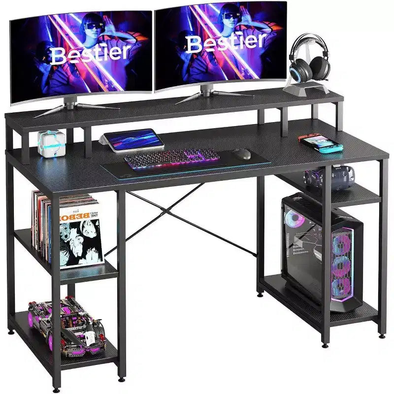 Scrivanie per computer da 55'' con libreria reversibile, scrivania da lavoro in piedi per ufficio domestico/studio/gaming
