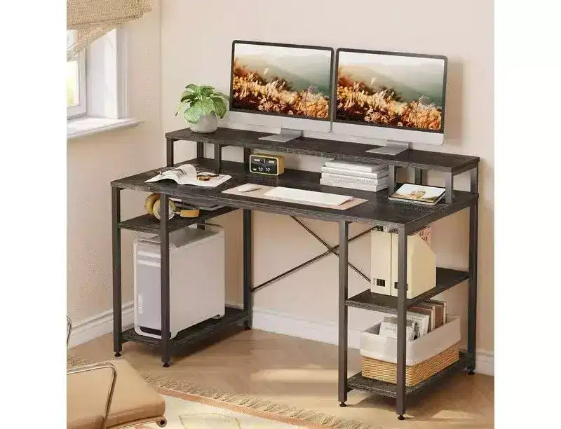 Scrivanie per computer da 55'' con libreria reversibile, scrivania da lavoro in piedi per ufficio domestico/studio/gaming