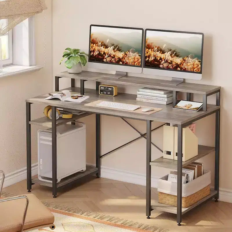 Scrivanie per computer da 55'' con libreria reversibile, scrivania da lavoro in piedi per ufficio domestico/studio/gaming