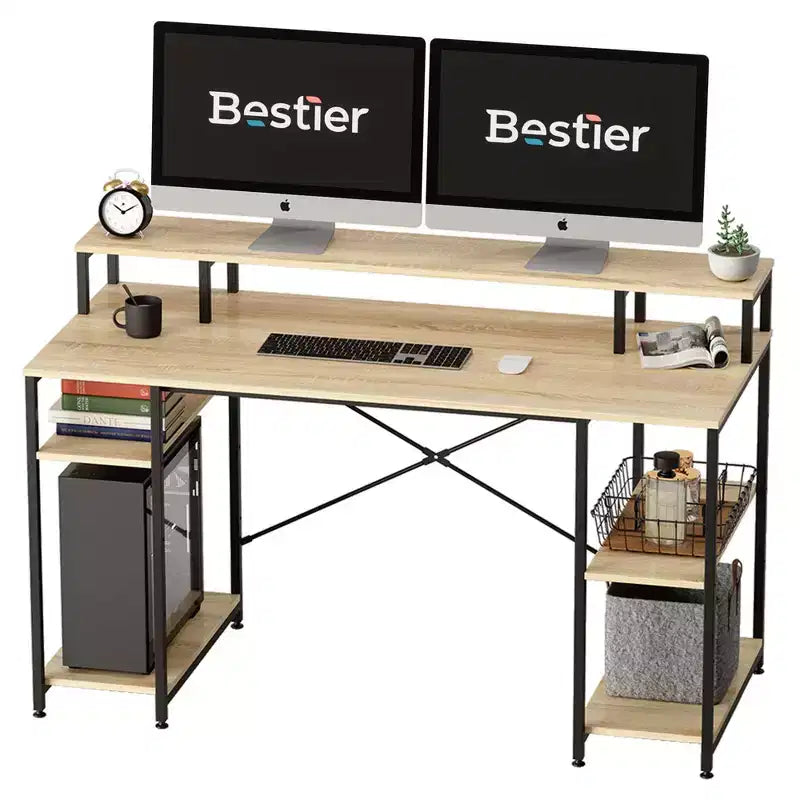 Scrivanie per computer da 55'' con libreria reversibile, scrivania da lavoro in piedi per ufficio domestico/studio/gaming