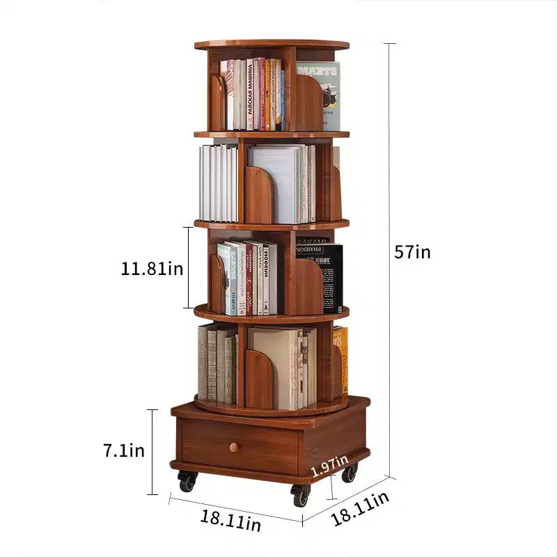 Libreria angolare a 5 ripiani a 360° con cassetto per piccoli spazi, scaffale portaoggetti da pavimento per soggiorno, bianco