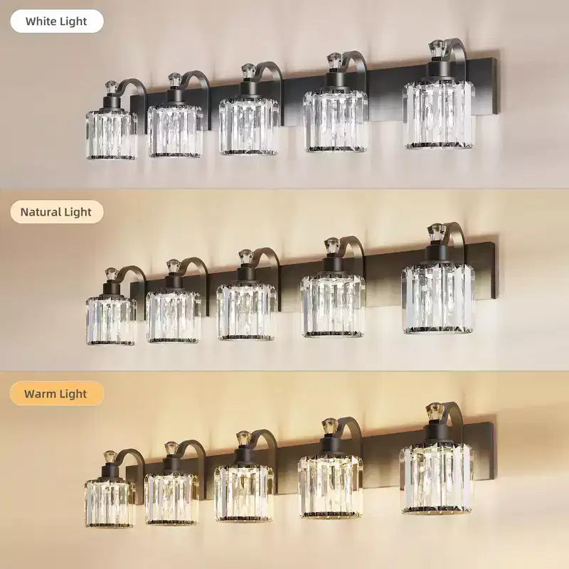 Applique moderna da bagno nera con paralumi in vetro rotondi per specchio e doccia