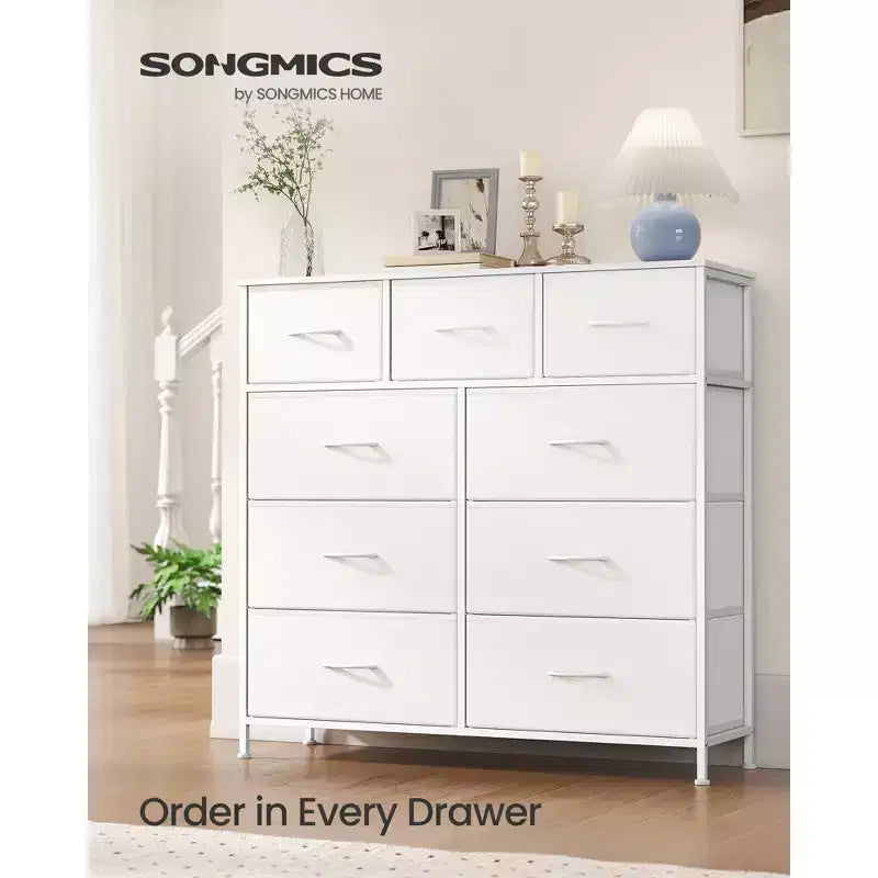 Comò Organizer a 9 Cassetti - Struttura in Acciaio con Cassetti in Tessuto Non Tessuto, Multiuso per Camera da Letto, Ufficio