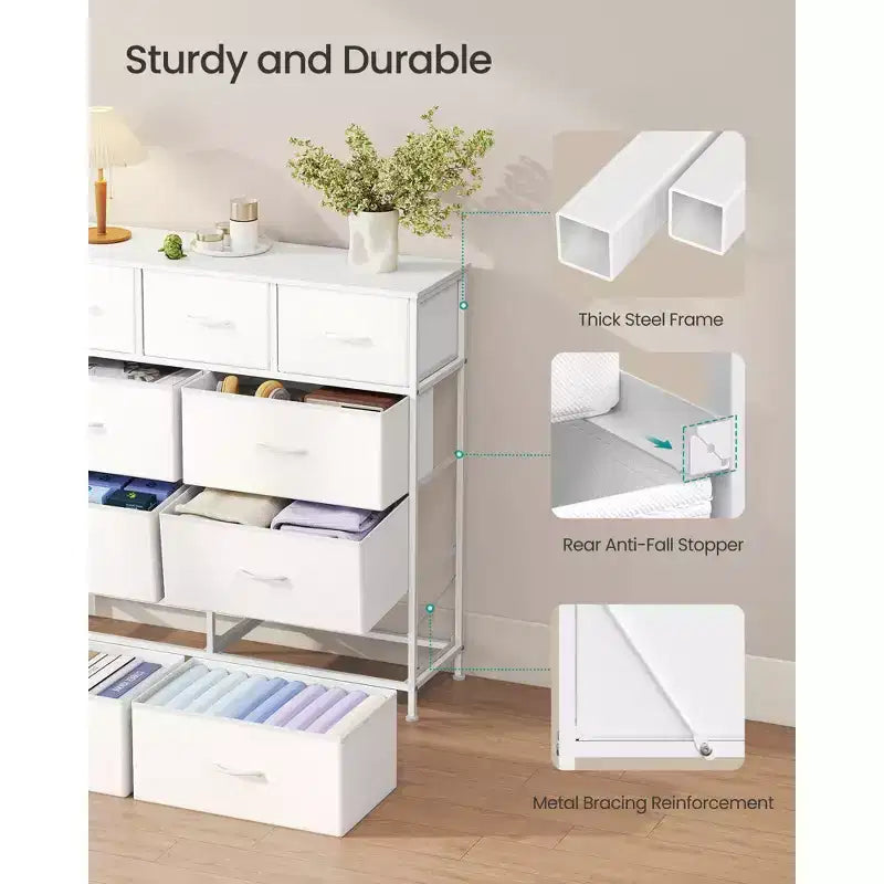 Comò Organizer a 9 Cassetti - Struttura in Acciaio con Cassetti in Tessuto Non Tessuto, Multiuso per Camera da Letto, Ufficio