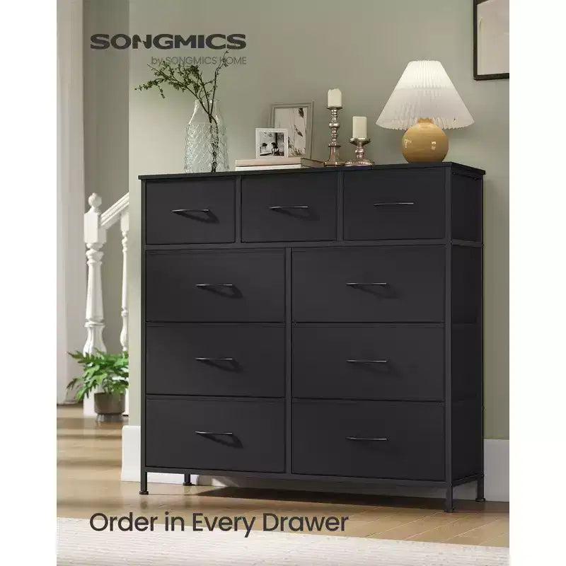 Comò Organizer a 9 Cassetti - Struttura in Acciaio con Cassetti in Tessuto Non Tessuto, Multiuso per Camera da Letto, Ufficio