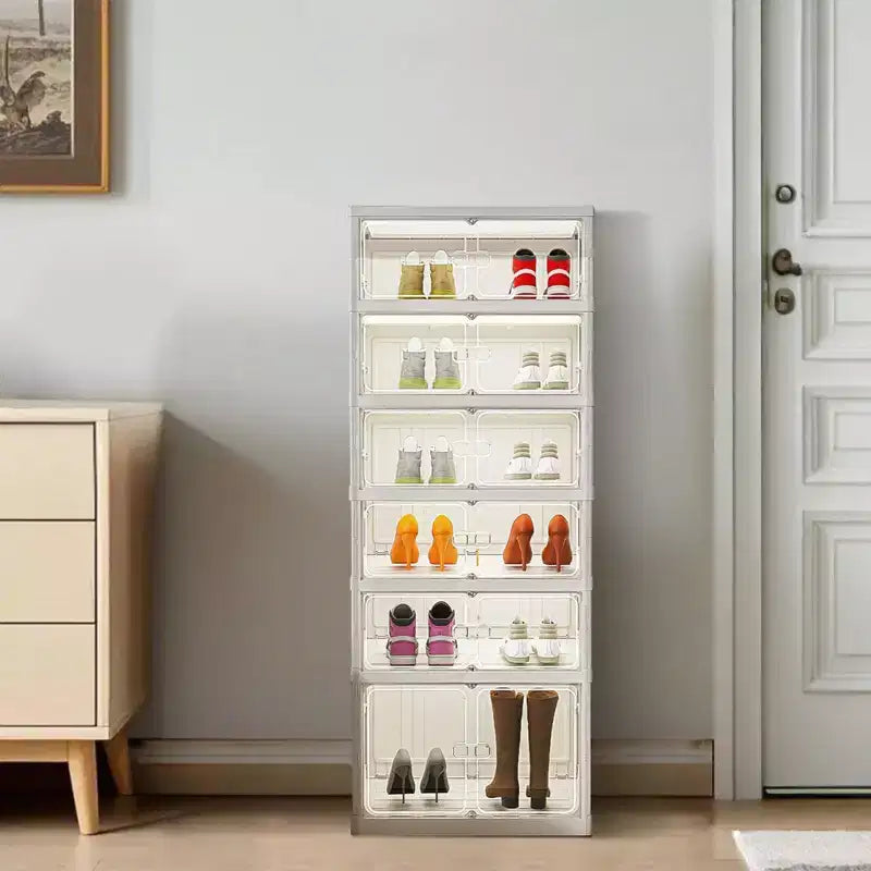 Scarpiera Organizzatore Pieghevole per Armadio, Scatole Contenitori per Scarpe da Ginnastica Impilabili con Anta, Facile Montaggio, Scatole Contenitori in Plastica per Stivali per Ingresso, Armadio