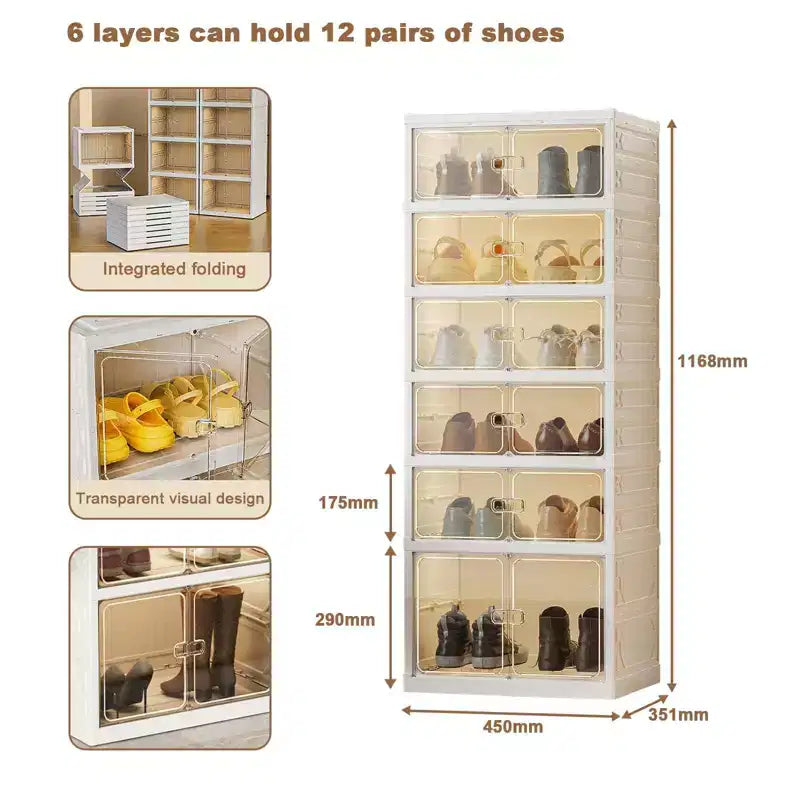 Scarpiera Organizzatore Pieghevole per Armadio, Scatole Contenitori per Scarpe da Ginnastica Impilabili con Anta, Facile Montaggio, Scatole Contenitori in Plastica per Stivali per Ingresso, Armadio