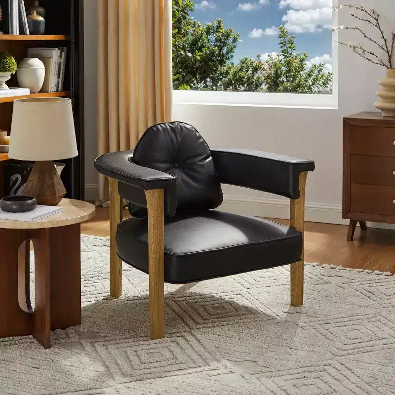 Sedia in pelle con telaio in legno di frassino