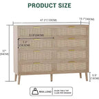 Cassettiera a 8 cassetti in rattan - Comò da fattoria con maniglie dorate per camera da letto e soggiorno