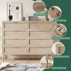 Cassettiera a 8 cassetti in rattan - Comò da fattoria con maniglie dorate per camera da letto e soggiorno
