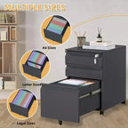 Classificatore a 3 cassetti con serratura, classificatore verticale in metallo su ruote, armadietto portadocumenti mobile sotto la scrivania per casa, ufficio, studio