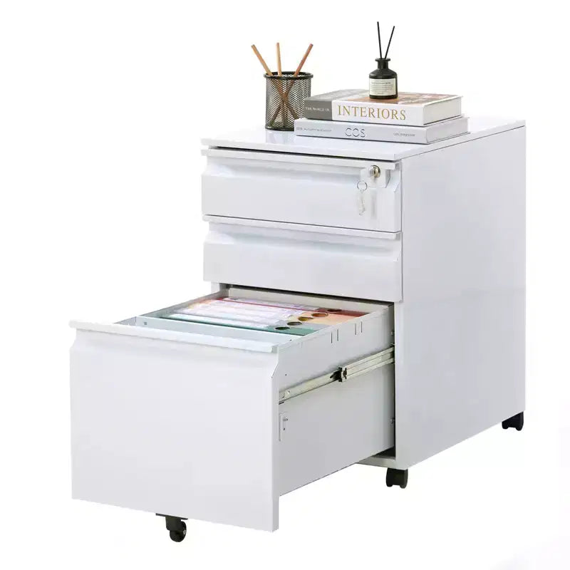 Classificatore a 3 cassetti con serratura, classificatore verticale in metallo su ruote, armadietto portadocumenti mobile sotto la scrivania per casa, ufficio, studio