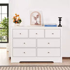 Comò a 7 cassetti, cassettiera in legno scorrevole con dispositivo antiribaltamento, comò moderno minimalista, bianco