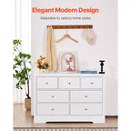 Comò a 7 cassetti, cassettiera in legno scorrevole con dispositivo antiribaltamento, comò moderno minimalista, bianco
