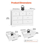 Comò a 7 cassetti, cassettiera in legno scorrevole con dispositivo antiribaltamento, comò moderno minimalista, bianco