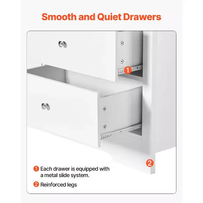 Comò a 7 cassetti, cassettiera in legno scorrevole con dispositivo antiribaltamento, comò moderno minimalista, bianco
