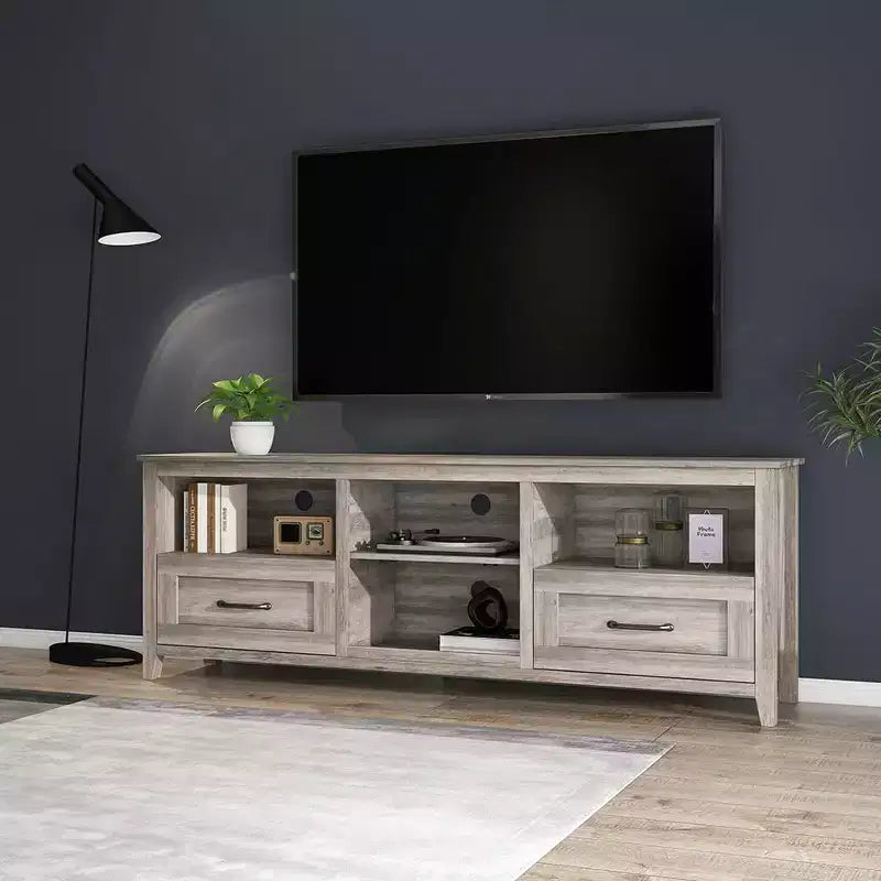 Mobile TV per TV fino a 70 pollici, mobile da intrattenimento, console multimediale con cassetti, ripiano aperto, ampio spazio di archiviazione, tavolino da buffet da cucina