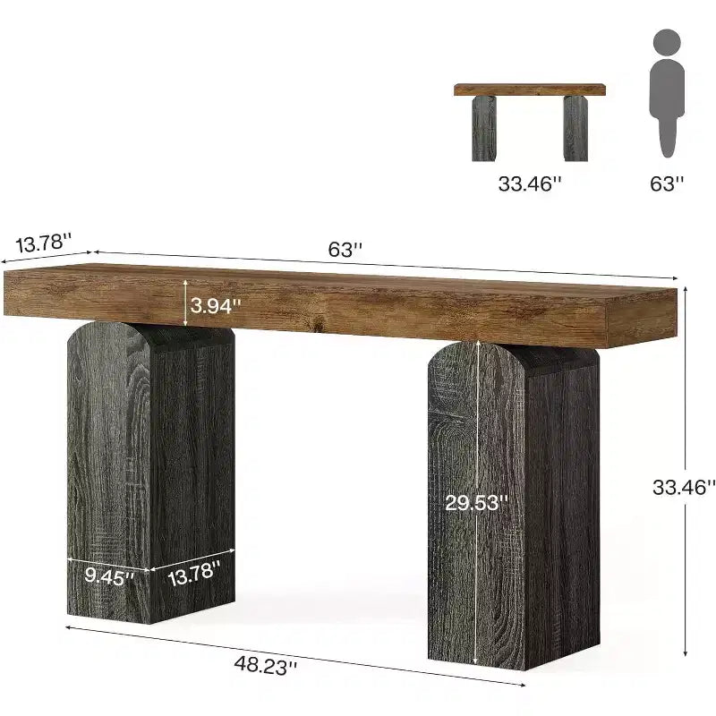 Tavolo da ingresso da 63 pollici, tavolo consolle in legno con 2 gambe a piedistallo ad arco, tavolino da divano per corridoio, soggiorno