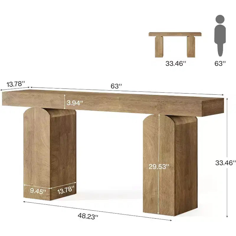 Tavolo da ingresso da 63 pollici, tavolo consolle in legno con 2 gambe a piedistallo ad arco, tavolino da divano per corridoio, soggiorno