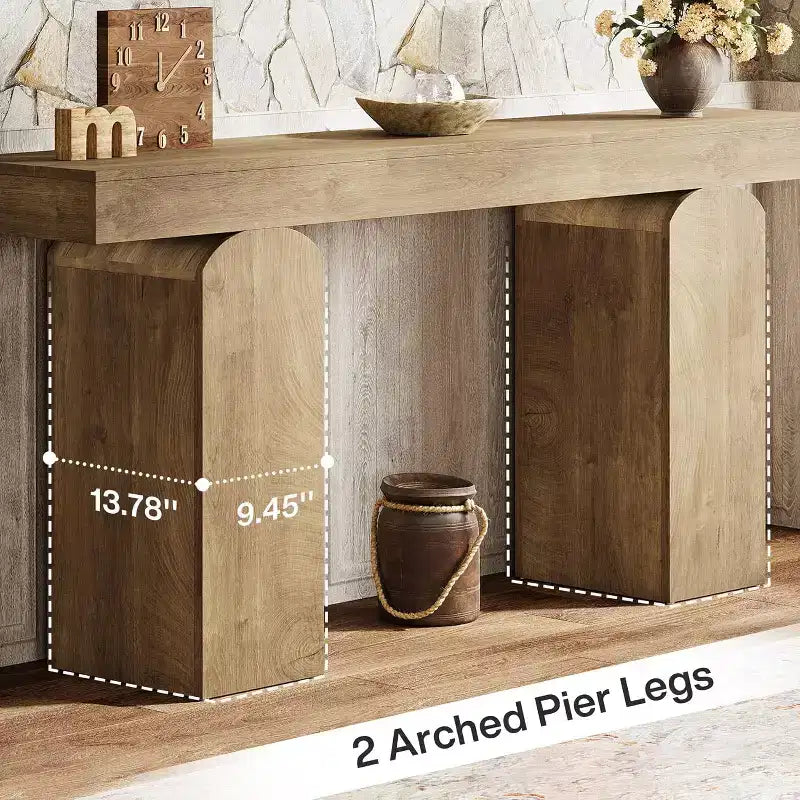 Tavolo da ingresso da 63 pollici, tavolo consolle in legno con 2 gambe a piedistallo ad arco, tavolino da divano per corridoio, soggiorno