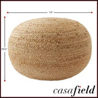 Pouf ottomano in juta intrecciato a mano, 19 rotondo x 10-1/2 poggiapiedi alto, poggiapiedi intrecciato naturale, decorazioni bohemien da fattoria per soggiorno, camera da letto