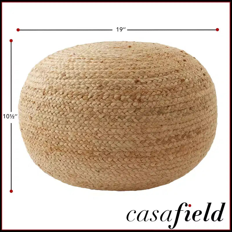 Pouf ottomano in juta intrecciato a mano, 19 rotondo x 10-1/2 poggiapiedi alto, poggiapiedi intrecciato naturale, decorazioni bohemien da fattoria per soggiorno, camera da letto