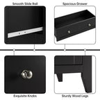 Comodino a 5 cassetti per camera da letto, Comò alto in legno nero con cassetti profondi e manopole in metallo, Comò moderno per camera da letto, ingresso
