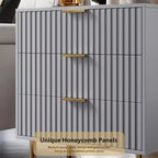 Comò a 3 cassetti per camera da letto, comodino moderno scanalato con cassetti profondi, cassettiera con piano largo, organizer in legno, tavolino