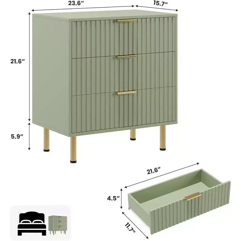 Comò a 3 cassetti per camera da letto, comodino moderno scanalato con cassetti profondi, cassettiera con piano largo, organizer in legno, tavolino