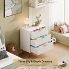 Comò a 3 cassetti per camera da letto, comodino moderno scanalato con cassetti profondi, cassettiera con piano largo, organizer in legno, tavolino