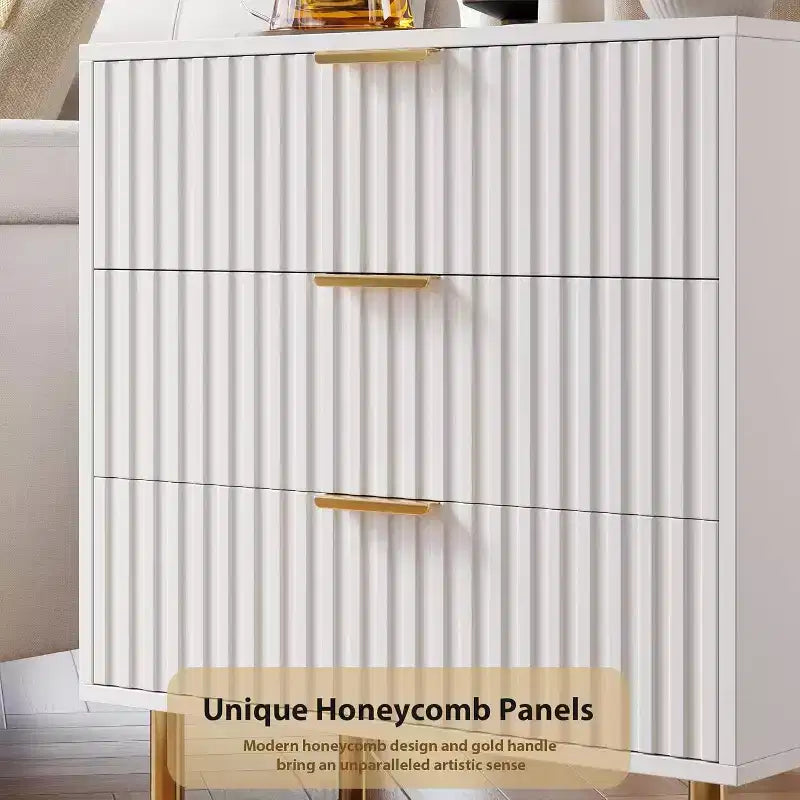 Comò a 3 cassetti per camera da letto, comodino moderno scanalato con cassetti profondi, cassettiera con piano largo, organizer in legno, tavolino