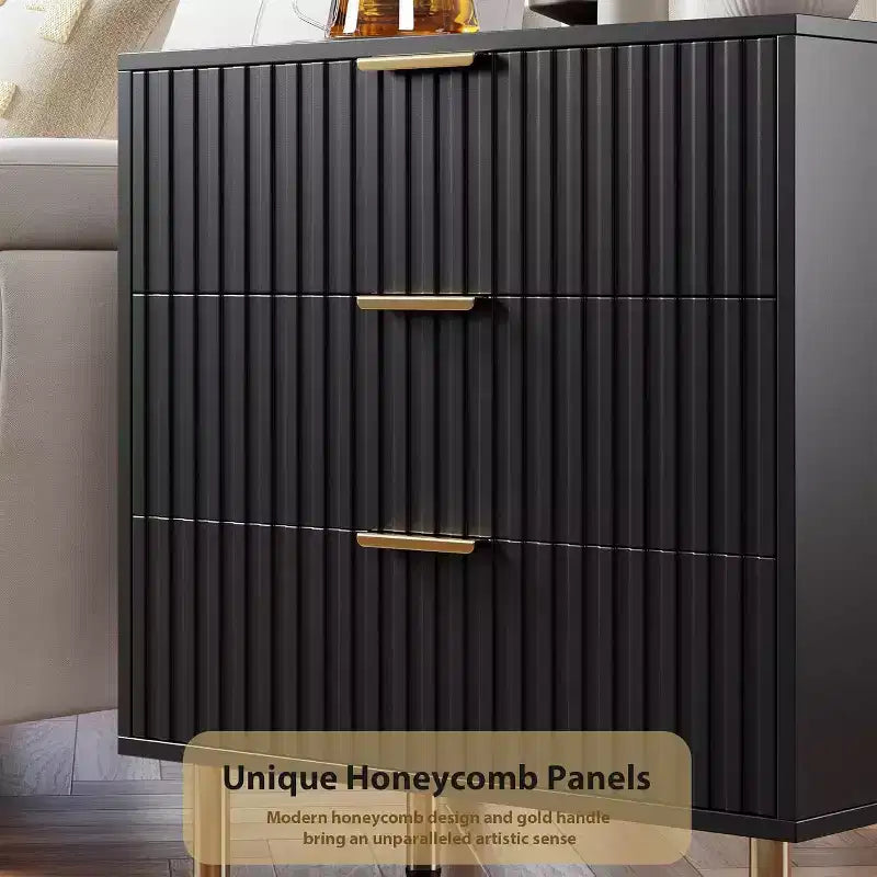 Comò a 3 cassetti per camera da letto, comodino moderno scanalato con cassetti profondi, cassettiera con piano largo, organizer in legno, tavolino