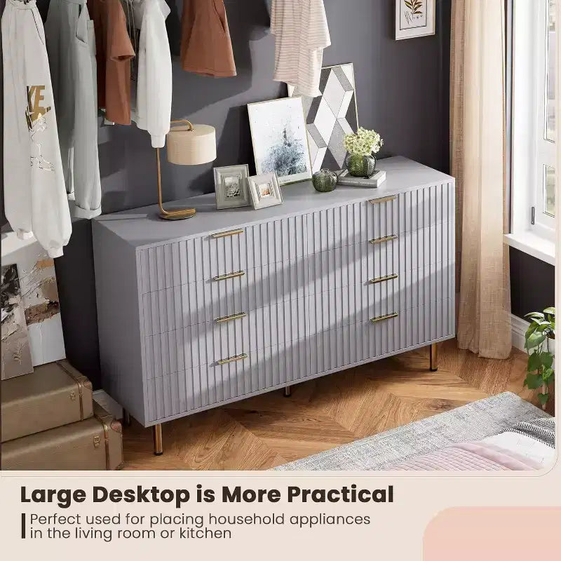 Cassettiera a 8 cassetti per camera da letto, Comò moderno scanalato con cassetti profondi, Organizer cassettiera in legno per soggiorno, corridoio, camera dei bambini
