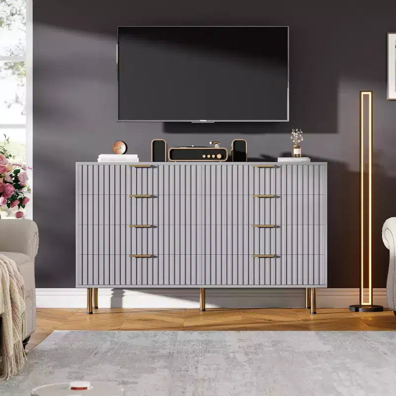 Cassettiera a 8 cassetti per camera da letto, Comò moderno scanalato con cassetti profondi, Organizer cassettiera in legno per soggiorno, corridoio, camera dei bambini