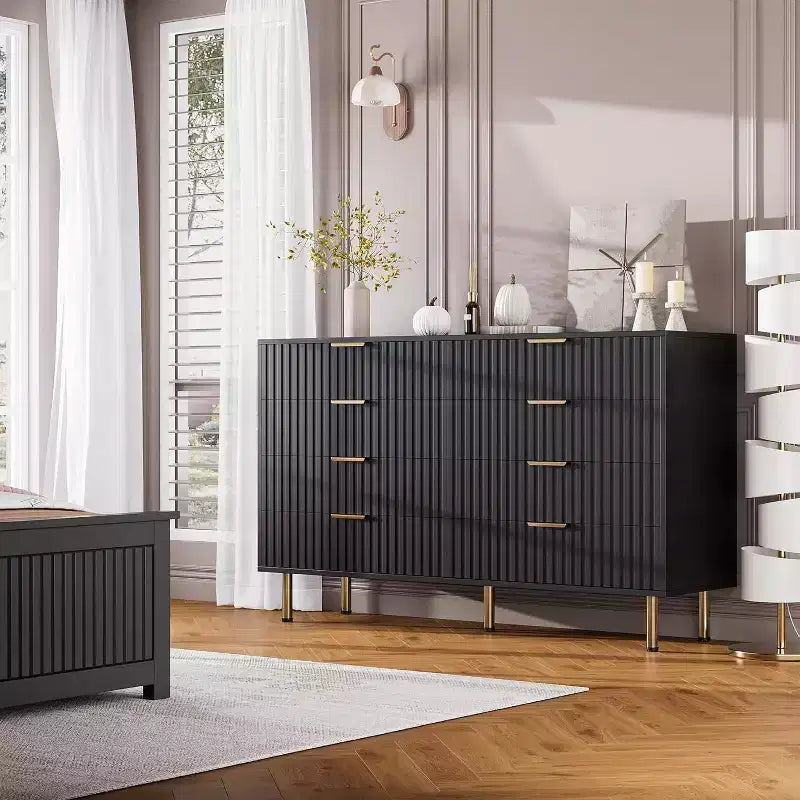 Cassettiera a 8 cassetti per camera da letto, Comò moderno scanalato con cassetti profondi, Organizer cassettiera in legno per soggiorno, corridoio, camera dei bambini