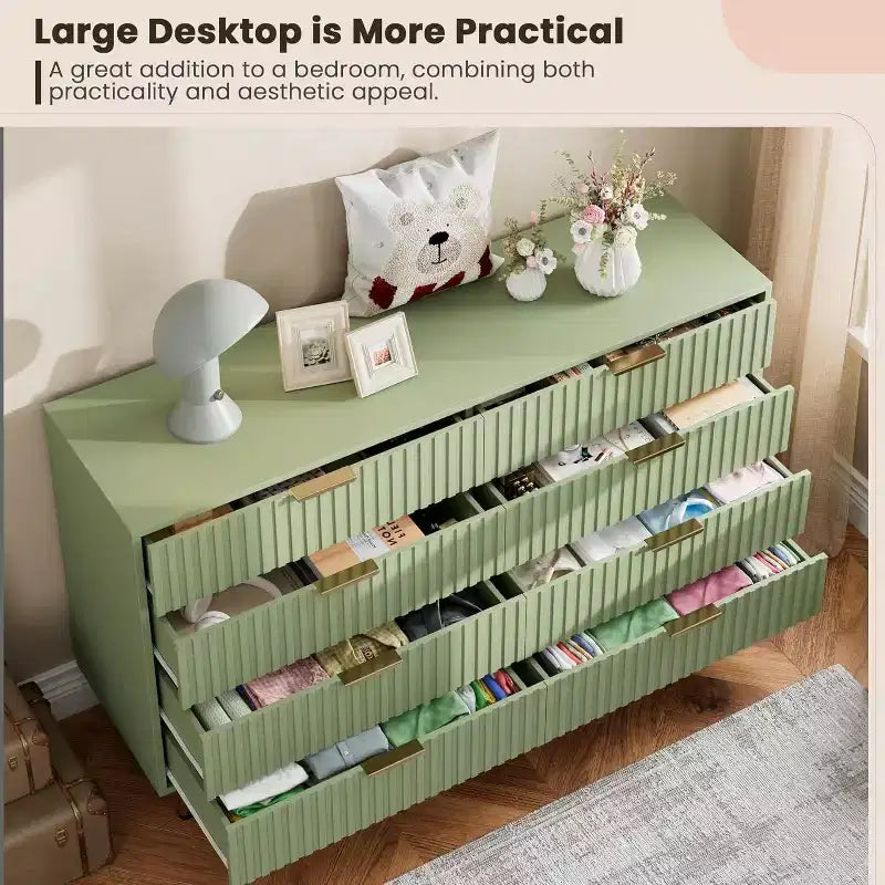Cassettiera a 8 cassetti per camera da letto, Comò moderno scanalato con cassetti profondi, Organizer cassettiera in legno per soggiorno, corridoio, camera dei bambini