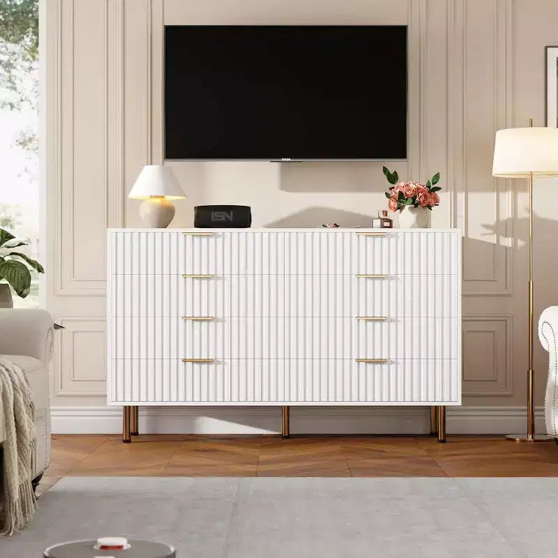 Cassettiera a 8 cassetti per camera da letto, Comò moderno scanalato con cassetti profondi, Organizer cassettiera in legno per soggiorno, corridoio, camera dei bambini