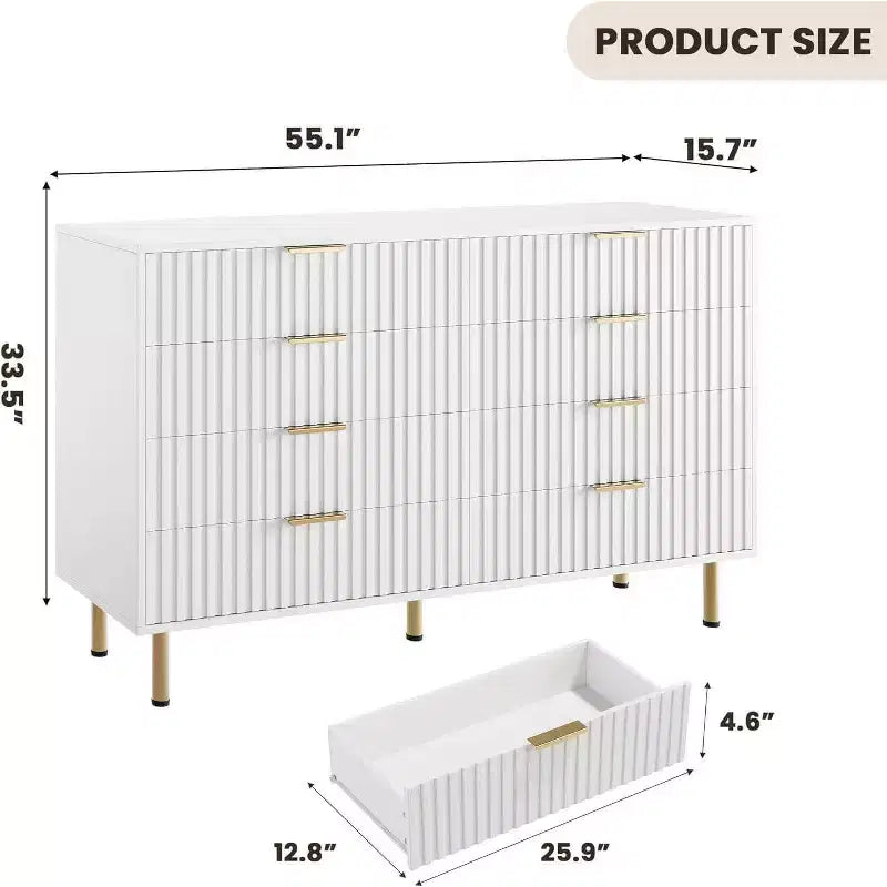 Cassettiera a 8 cassetti per camera da letto, Comò moderno scanalato con cassetti profondi, Organizer cassettiera in legno per soggiorno, corridoio, camera dei bambini