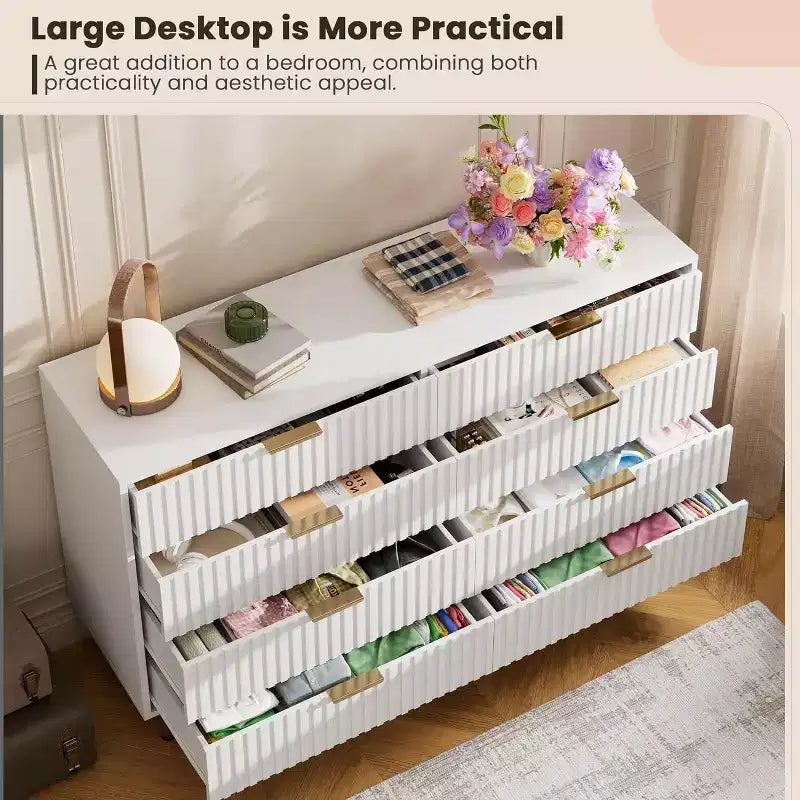 Cassettiera a 8 cassetti per camera da letto, Comò moderno scanalato con cassetti profondi, Organizer cassettiera in legno per soggiorno, corridoio, camera dei bambini
