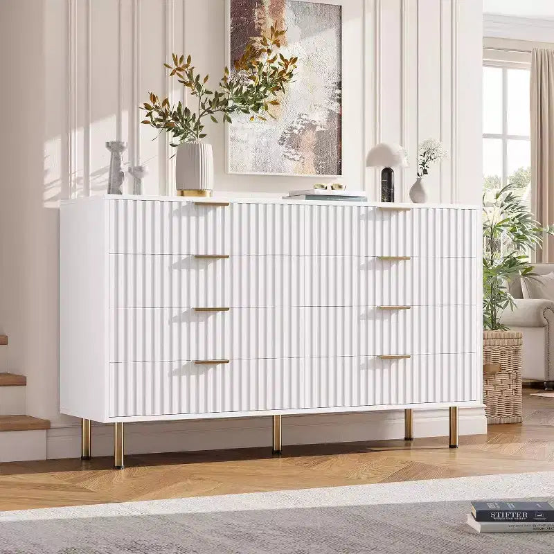 Cassettiera a 8 cassetti per camera da letto, Comò moderno scanalato con cassetti profondi, Organizer cassettiera in legno per soggiorno, corridoio, camera dei bambini