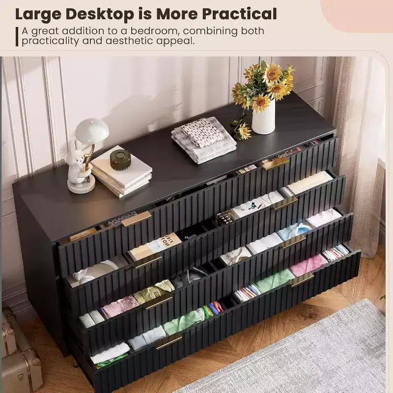 Cassettiera a 8 cassetti per camera da letto, Comò moderno scanalato con cassetti profondi, Organizer cassettiera in legno per soggiorno, corridoio, camera dei bambini