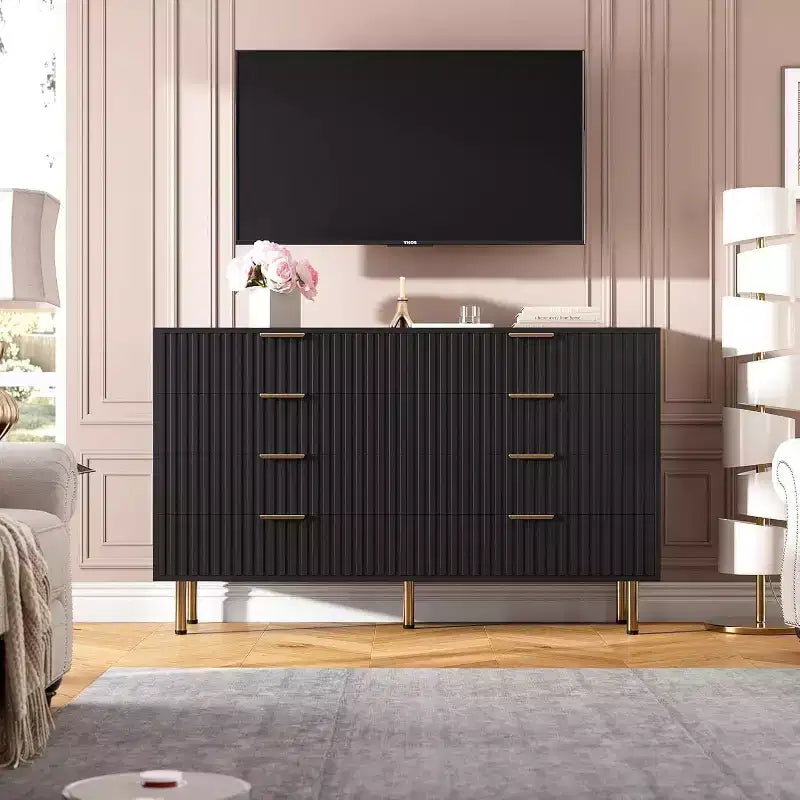 Cassettiera a 8 cassetti per camera da letto, Comò moderno scanalato con cassetti profondi, Organizer cassettiera in legno per soggiorno, corridoio, camera dei bambini