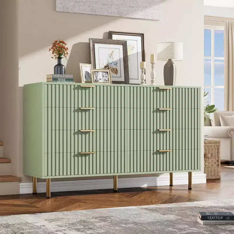 Cassettiera a 8 cassetti per camera da letto, Comò moderno scanalato con cassetti profondi, Organizer cassettiera in legno per soggiorno, corridoio, camera dei bambini
