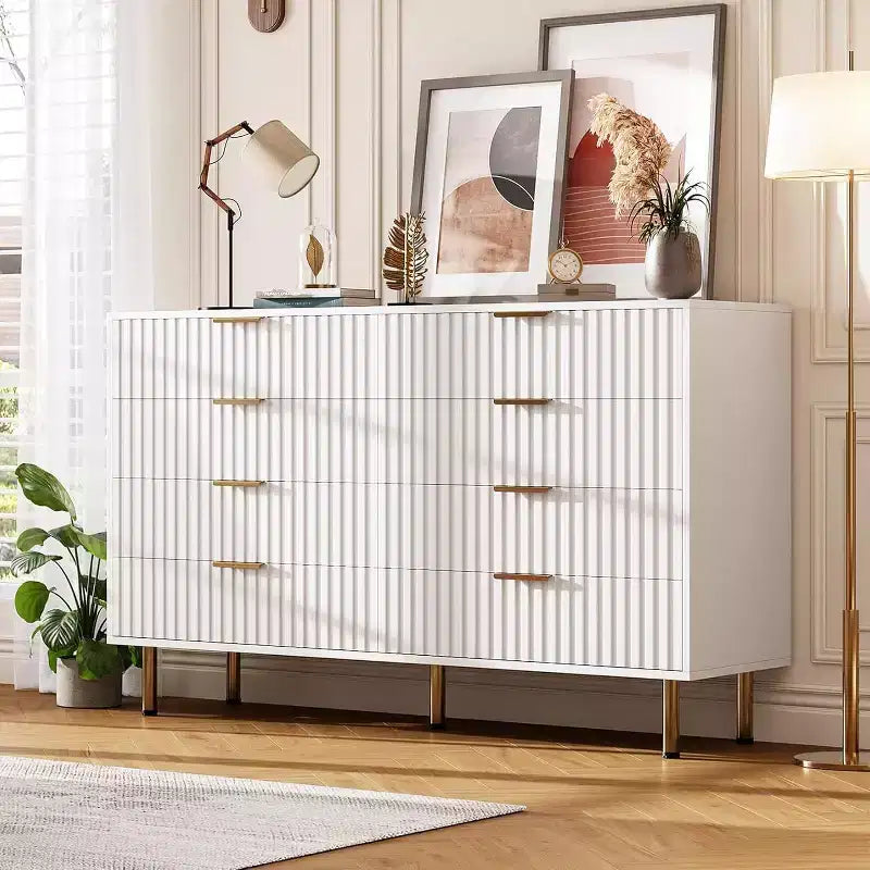 Cassettiera a 8 cassetti per camera da letto, Comò moderno scanalato con cassetti profondi, Organizer cassettiera in legno per soggiorno, corridoio, camera dei bambini