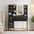 GustoWave Makeup Vanity with Lighted Mirror 3 Color Lights Charging Station Visible Cabinet Black Dressing Table Bedroom