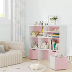 Organizer per Giocattoli Scaffale per Libri per Bambini con 3 Cassetti Mobili, Libreria per Bambini Mobiletto per Camera da Letto, Sala Giochi, Asilo Nido (Rosa Bianco), Facile Montaggio