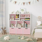 Organizer per Giocattoli Scaffale per Libri per Bambini con 3 Cassetti Mobili, Libreria per Bambini Mobiletto per Camera da Letto, Sala Giochi, Asilo Nido (Rosa Bianco), Facile Montaggio