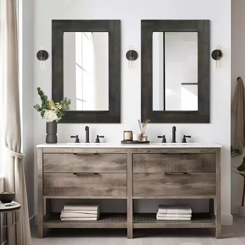 Specchio da bagno rustico con cornice in legno massello da parete per camera da letto, soggiorno, ingresso, decorazione da parete